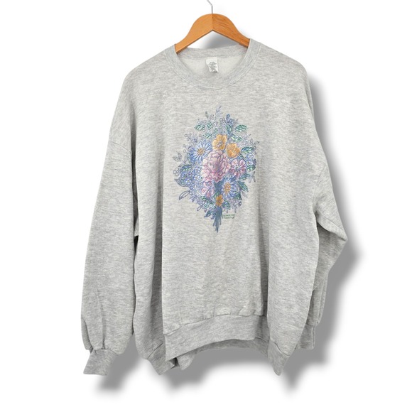 Vintage Morning Sun Floral Bouquet Painted Crewneck Sweatshirt 3X Oversized - Picture 1 of 10